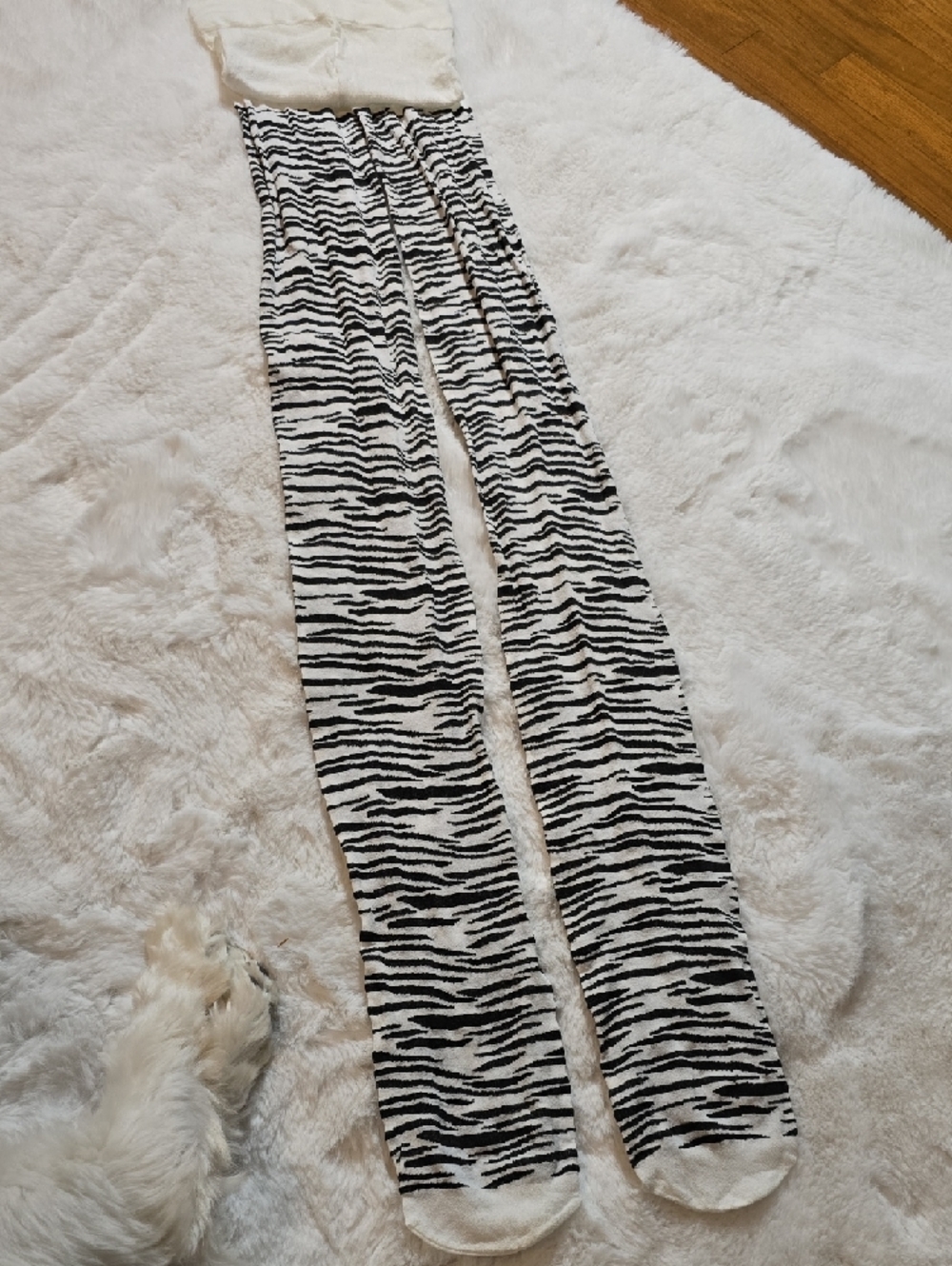 Zebra Stripe Support Tights - Animal Print Panty Hose Black/White - Picture 2 of 2